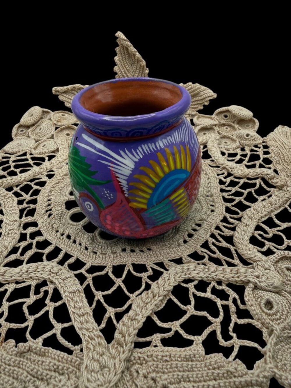 Handmade Mexican Talavera Pottery Vase Handpainted Birds Folk Art Bookshelf gift